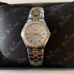 Never Worn Bulova Women's Two-Tone Silver and Gold Watch. 27 Diamonds. 98R008.